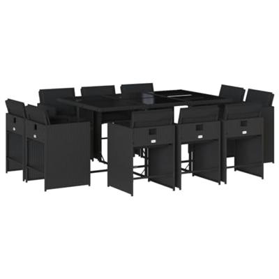 11-delige Tuinset met kussens poly rattan zwart