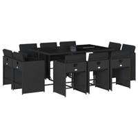 11-delige Tuinset met kussens poly rattan zwart - thumbnail