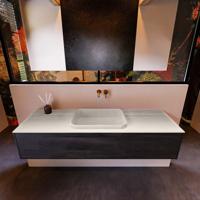 Badkamermeubelset Mondiaz Erin 150 cm met 1 Lade met RIDGE Wastafel Midden Linen Zonder Kraangaten Greeploos Mat Antracite - thumbnail