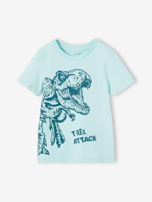 Basics jongensshirt met print op de voorkant turquoiseblauw