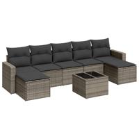 7-delige Loungeset met kussens poly rattan grijs - thumbnail