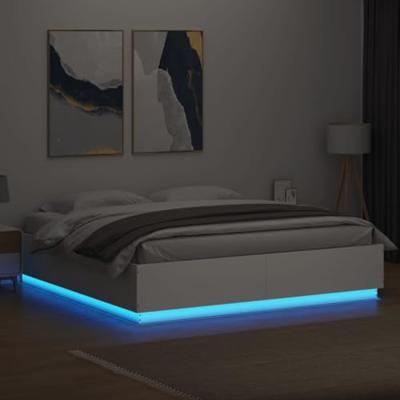 Bedframe met LED-verlichting bewerkt hout wit 200x200 cm