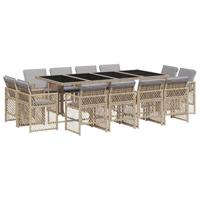 13-delige Tuinset met kussens poly rattan gemengd beige - thumbnail