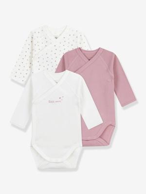 Set van 3 overslagbody's van bedrukt katoen voor baby's PETIT BATEAU rozen