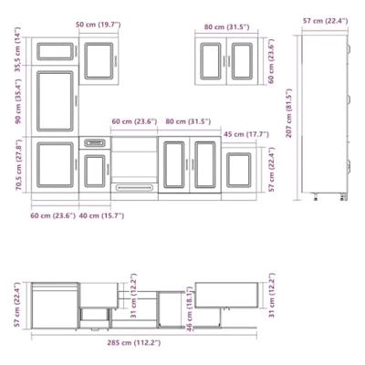 7-delige Keukenkastenset Kalmar bewerkt hout zwart