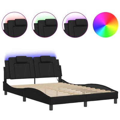Bedframe met LED-verlichting kunstleer zwart 140x200 cm
