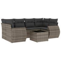 7-delige Loungeset met kussens poly rattan grijs - thumbnail