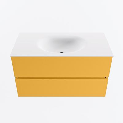 MONDIAZ VICA 90cm badmeubel onderkast Ocher 2 lades. Wastafel MOON midden 1 kraangat, kleur Talc.