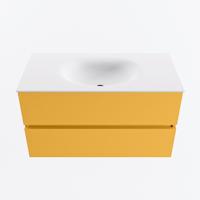MONDIAZ VICA 90cm badmeubel onderkast Ocher 2 lades. Wastafel MOON midden 1 kraangat, kleur Talc. - thumbnail