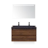 Dante Badmeubelset 100 cm - Walnoot - Wastafel Hardsteen Wit Lucca 2 kraangaten - met Sence Spiegel - thumbnail