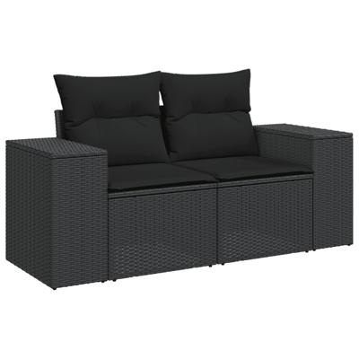 3-delige Loungeset met kussens poly rattan zwart - thumbnail