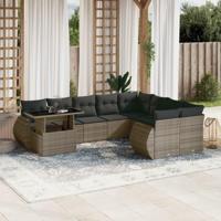 10-delige Loungeset met kussens poly rattan grijs - thumbnail
