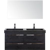 Seville Badmeubelset 120 cm - 4 Laden Black Oak - Wastafel Hardsteen Wit Lucca met Spiegel - thumbnail