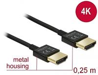 Delock 85117 HDMI-kabel HDMI Aansluitkabel HDMI-A-stekker 0.25 m Zwart Vergulde steekcontacten, 4K UHD, Verdraaid, Afgeschermd (drievoudig) - thumbnail