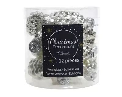 12 Glazen dennenappels 40 mm zilver KSD Decoris - Decoris 12 Glazen dennenappels 40 mm zilver KSD Decoris - Decoris