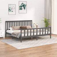 Bedframe met hoofdbord massief grenenhout grijs 200x200 cm - thumbnail