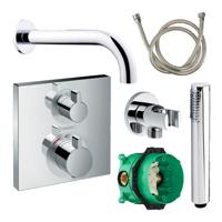Badkraanset Hansgrohe Ecostat Vierkant met Handdouche Chroom - thumbnail