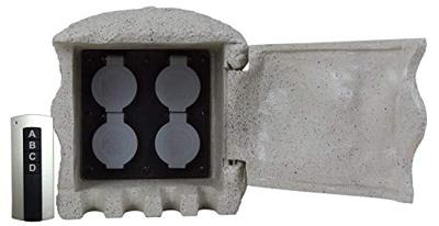 Heitronic 37504 Buitenstopcontact 4-voudig Grijs Met afstandsbediening, Steenlook