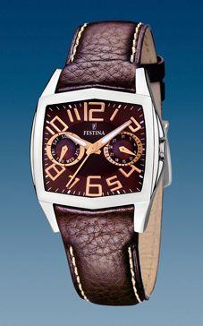 Festina horlogeband F16263-9 Leder Bruin + wit stiksel