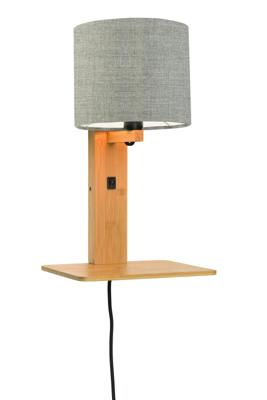 GOOD&MOJO Wandlamp 'Andes' Bamboe en Eco linnen, Met plank, kleur Donkerbeige/Naturel GOOD&MOJO Wandlamp 'Andes' Bamboe en Eco linnen, Met plank, kleur Donkerbeige/Naturel