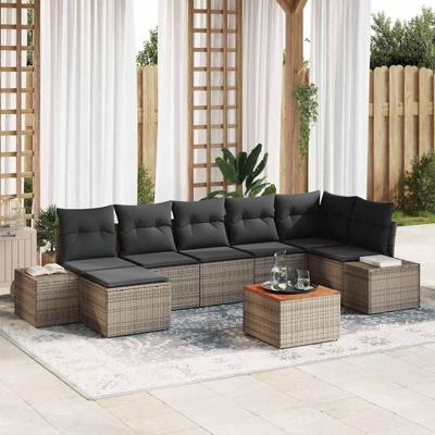 Tuinbankenset met kussen 8 pcs Grijs poly rattan