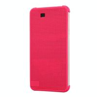 HTC One E9+ horizontaal Gaatjes structuur Kunststof Flip Hoesje met slaap / ontwaak functie (hard roze) - thumbnail