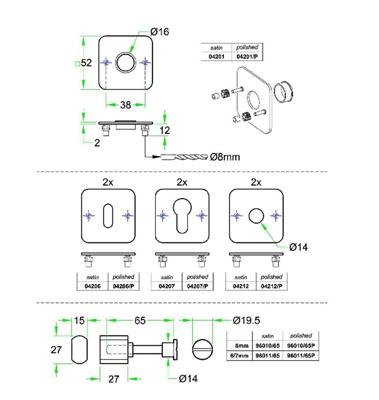 WC garnituur Vlakrozet 4knt FS rvs mat WC 8mm