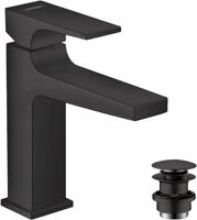 Hansgrohe Metropol 110 wastafelkraan - 18.4cm hoog - push open waste - voorsprong 13.5cm - mat zwart 32507670 - thumbnail