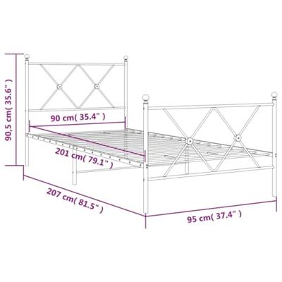 Bedframe met hoofd- en voeteneinde metaal wit 90x200 cm Bedframe met hoofd- en voeteneinde metaal wit 90x200 cm