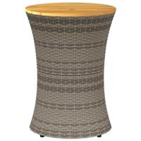Tuinbijzettafel trommelvormig poly rattan en massief hout grijs - thumbnail