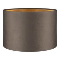 Fluweel - Velvet Lampenkap - Cilinder - Grey + goud - Luxe stijl - ø30 x 20 cm - E27 fitting - voor tafellampen en Pendellamp - voor woonkamer en eetkamer - thumbnail