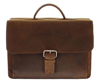 Plevier Newton 3-vaks Laptoptas 15,6 inch Pull-up Leer Bruin