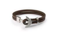 Monomen Men's Brown Leather Silver Anchor Bracelet MM10812 - thumbnail