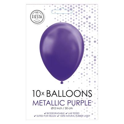 Globos Ballonnen metallic paars 30cm, 10st.