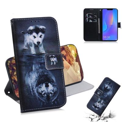 Wolf en hond patroon gekleurde tekening horizontale Flip lederen case voor Huawei P Smart + 2019/Nova 3i met houder & card slots & portemonnee Wolf en hond patroon gekleurde tekening horizontale Flip lederen case voor Huawei P Smart + 2019/Nova 3i met houder & card slots & portemonnee