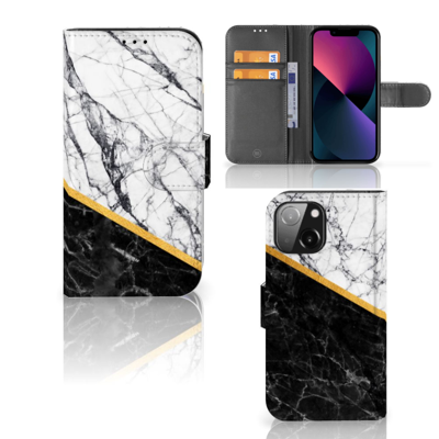 iPhone 13 Mini | Bookcase | Marmer Wit Zwart - Origineel Cadeau Man