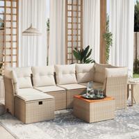7-delige Loungeset met kussens poly rattan beige - thumbnail