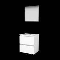 Basic-Line Basic 46 Badkamermeubelset - 60 x 46 cm - Greeploos - 2 Lades - Keramische Wastafel - 1 Kraangat - Spiegel - Ice White - thumbnail