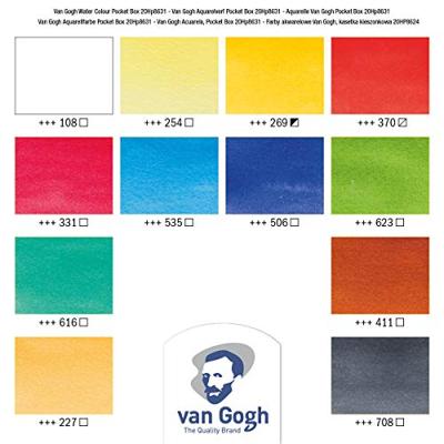 Van Gogh aquarelverf, pocket box met 12 halve napjes