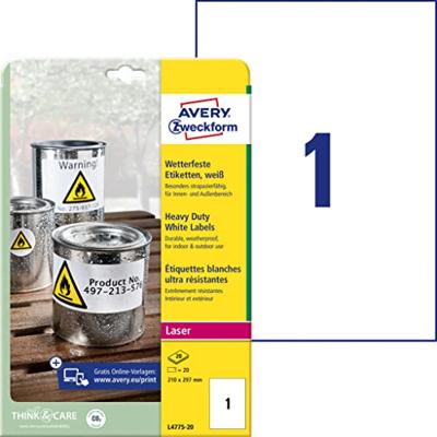 Avery-Zweckform Slijtvaste, weerbestendige folie-etiketten L4775-20 (N/A ),Wit, Rechthoek, 20 stuk(s), Permanent hechtend Avery-Zweckform Slijtvaste, weerbestendige folie-etiketten L4775-20 (N/A ),Wit, Rechthoek, 20 stuk(s), Permanent hechtend