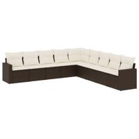 9-delige Loungeset met kussens poly rattan bruin - thumbnail
