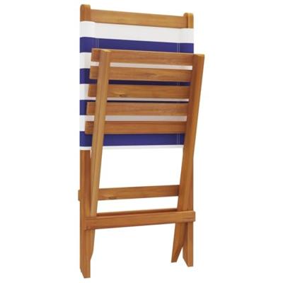 Tuinstoelen 2 st massief acaciahout en stof blauw en wit - thumbnail