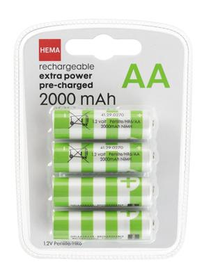 HEMA Oplaadbare AA batterijen 2000mAh - 4 stuks