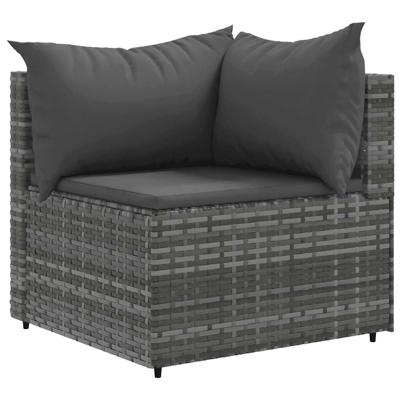 7-delige Loungeset met kussens poly rattan grijs