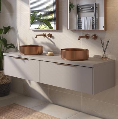 Saqu Lima voorgemonteerd badmeubel met koperen greep incl. koperen waskommen 160cm mat greige