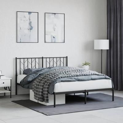 Bedframe met hoofdbord metaal zwart 140x200 cm