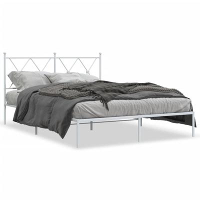 Bedframe met hoofdbord metaal wit 135x190 cm Bedframe met hoofdbord metaal wit 135x190 cm
