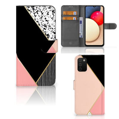 Samsung Galaxy A03s | Book Case | Zwart Roze Vormen | Portemonnee hoesje
