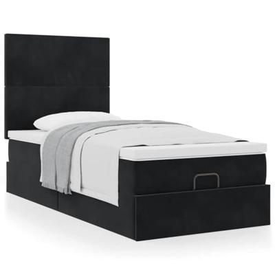 Ottoman bed met matrassen 90x190cm fluweel zwart
