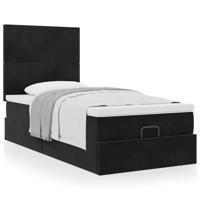 Ottoman bed met matrassen 90x190cm fluweel zwart - thumbnail